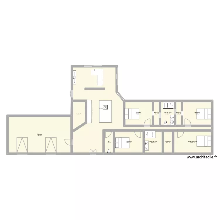 maison 1. Plan de 13  et 169 m²