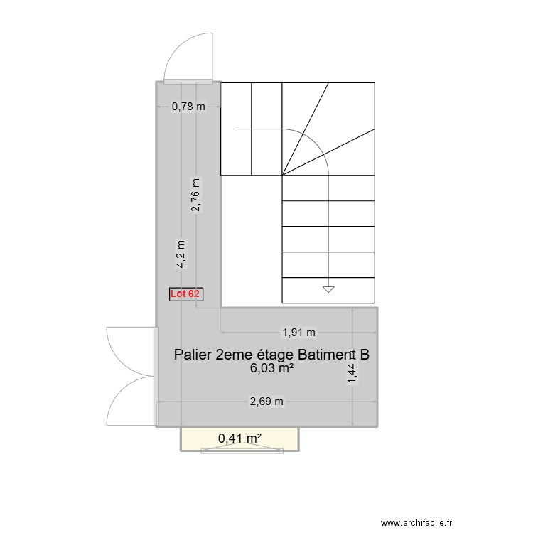 52 BOURGOGNE. Plan de 2 pièces et 6 m2