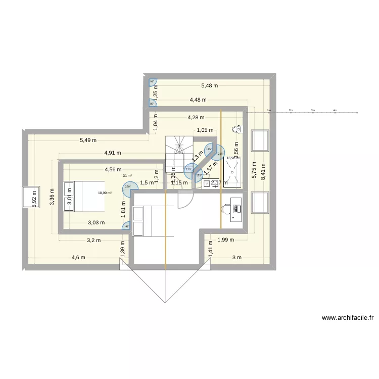 chambres 1er 2eme. Plan de 3  et 59 m²