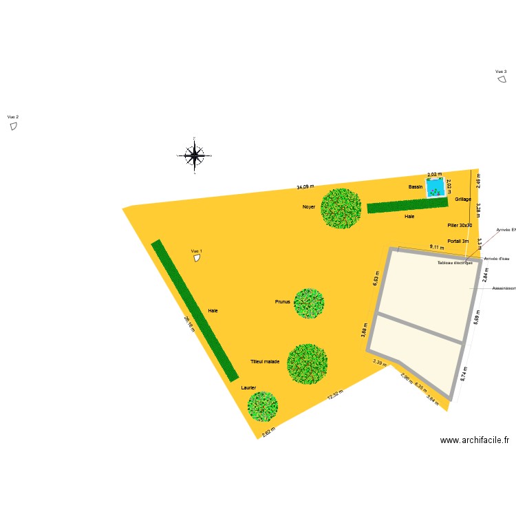 Plan de masse. Plan de 2 pièces et 98 m2