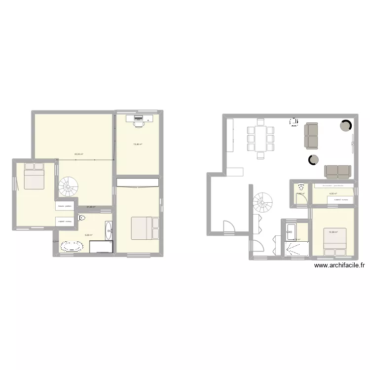 plan maison V2. Plan de 9  et 105 m²
