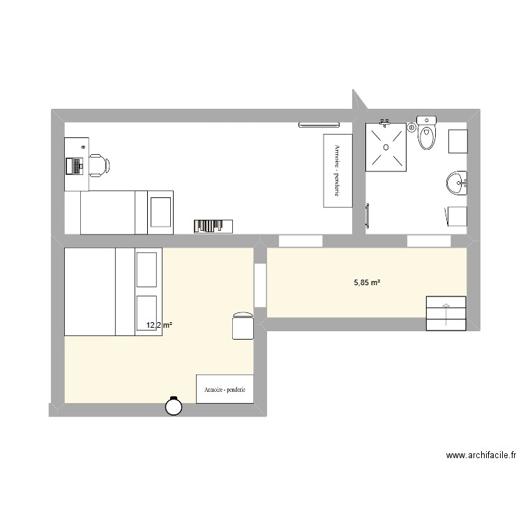 etage maison. Plan de 2 pièces et 18 m2
