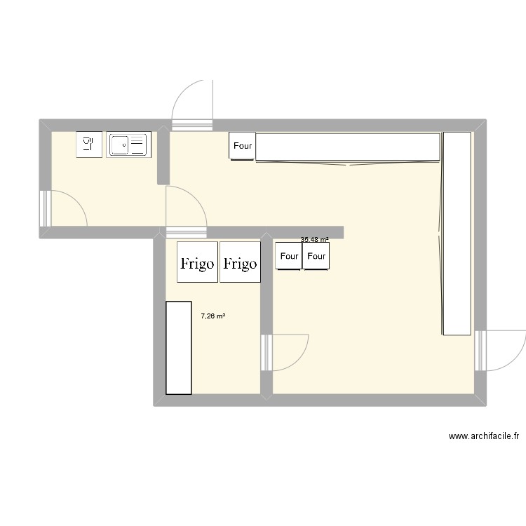 cuicine creche. Plan de 2 pièces et 43 m2