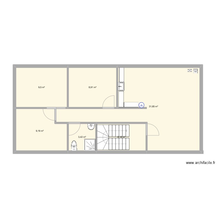 premier. Plan de 6 pièces et 69 m2