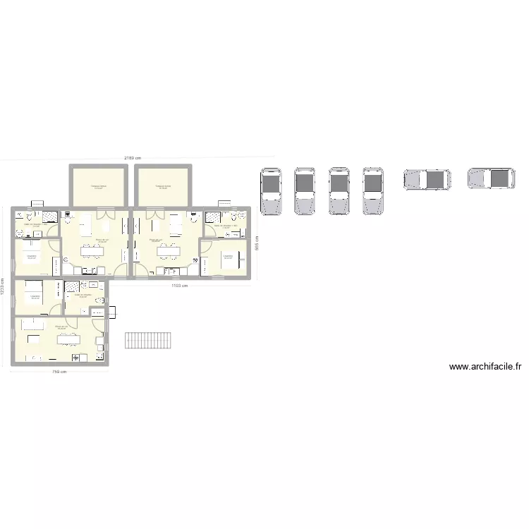 Immeuble 6 T1 avec &eacute;tage. Plan de 