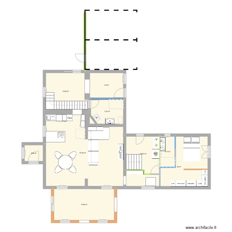 Maison. Plan de 9 pièces et 134 m2