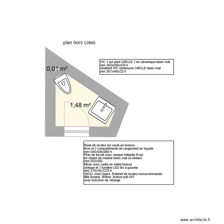 wc 1. Plan de 2 pièces et 1 m2
