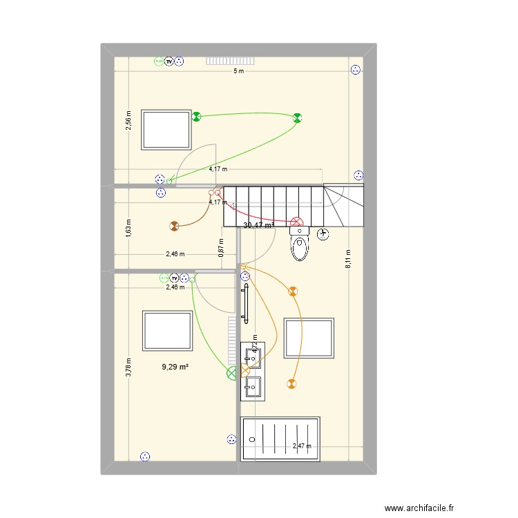 VILLETTE ETAGE. Plan de 2 pièces et 40 m2