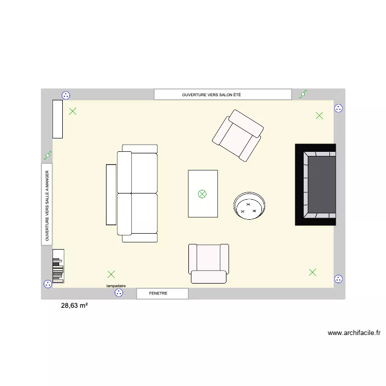 SALON CHEMINÉE. Plan de 1 et 29 m² SALON CHEMINÉE. Plan de 1 et 29 m²