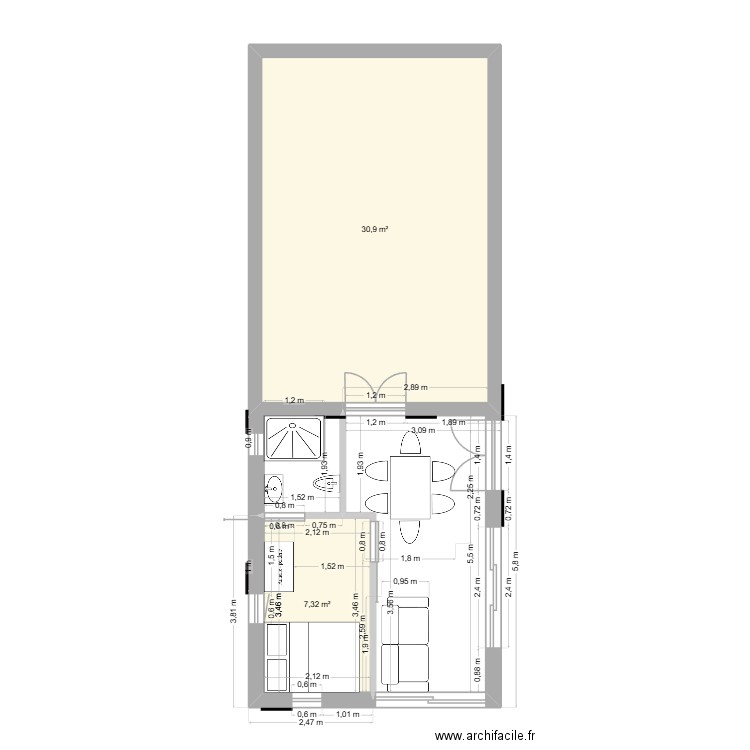 projet 2. Plan de 2 pièces et 38 m2