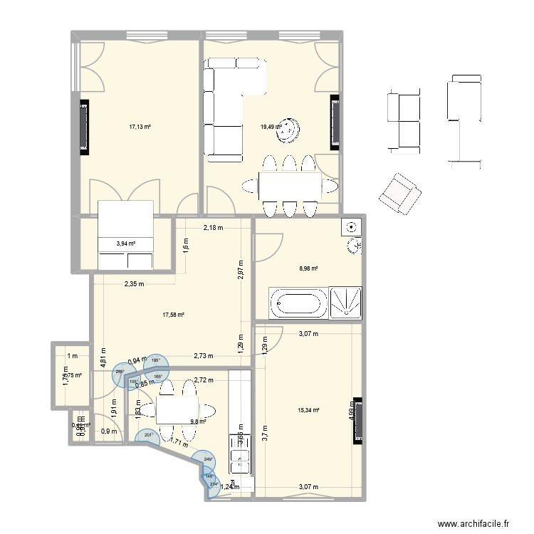 appart18JJ. Plan de 9 pièces et 94 m2