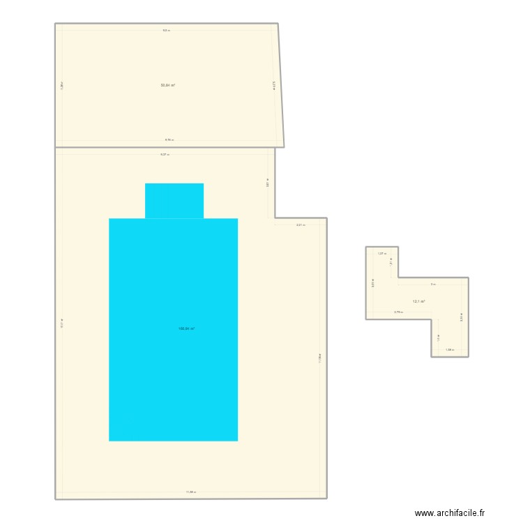Plan piscine. Plan de 3 pièces et 230 m2