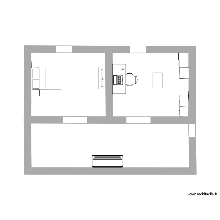 Chambre. Plan de 2 pièces et 16 m2