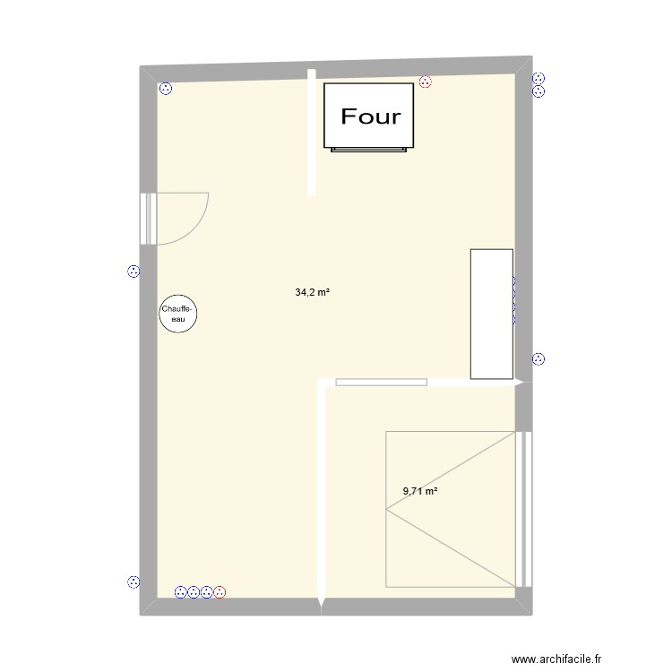 local pe. Plan de 2 pièces et 44 m2