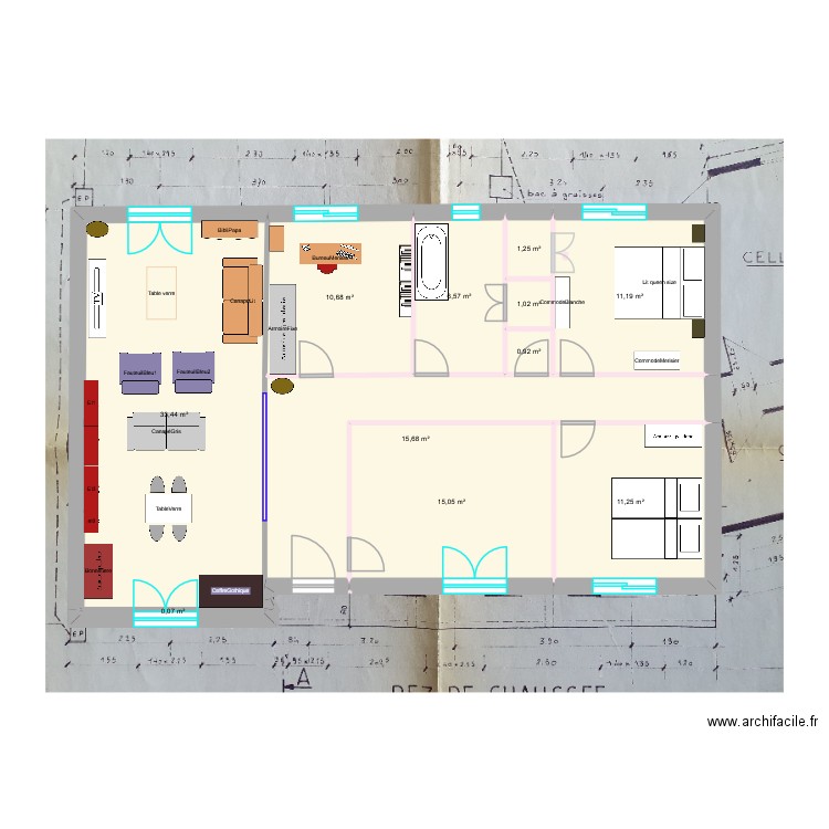 RouillonN3. Plan de 11 pièces et 107 m2