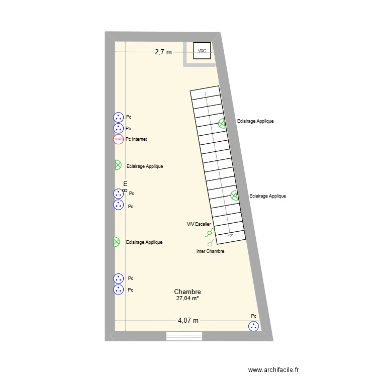 Plan étage. Plan de 1 pièce et 27 m2