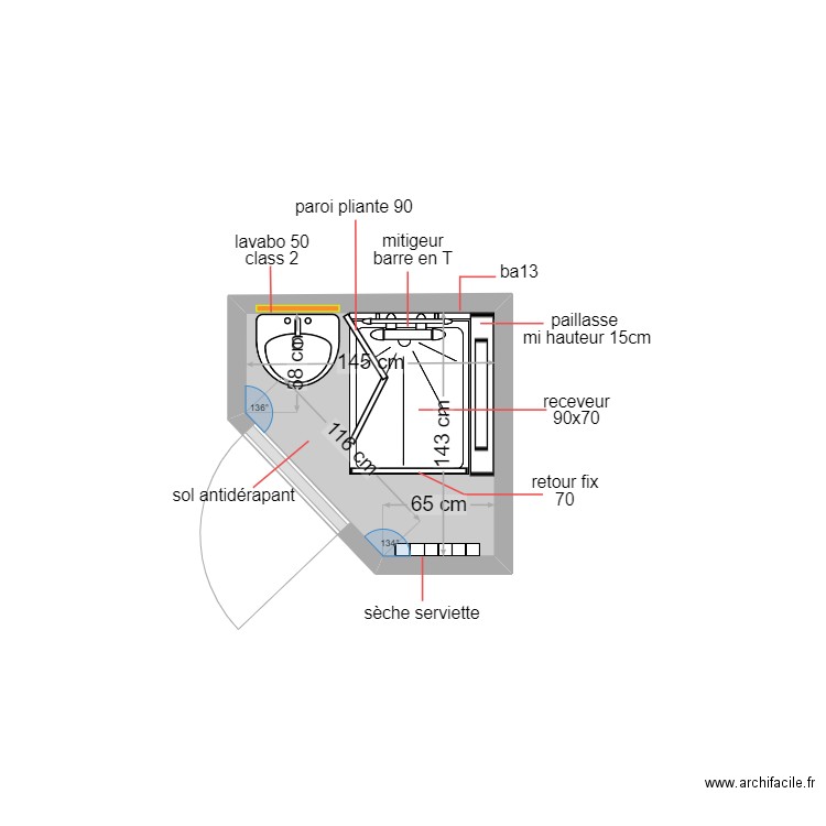 mok. Plan de 1 pièce et 2 m2