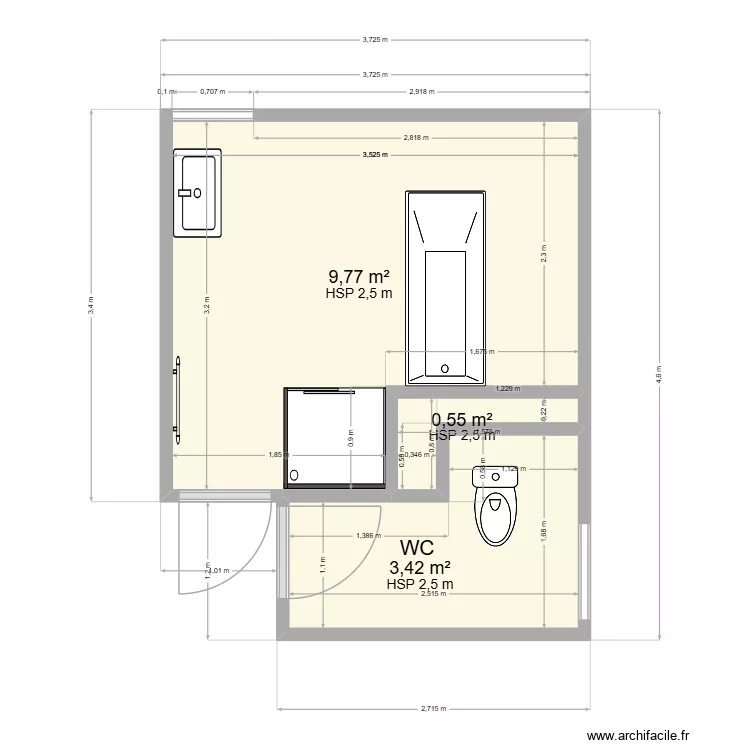 SALLE DE BAIN 1ER. Plan de 3 et 14 m² SALLE DE BAIN 1ER. Plan de 3 et 14 m²