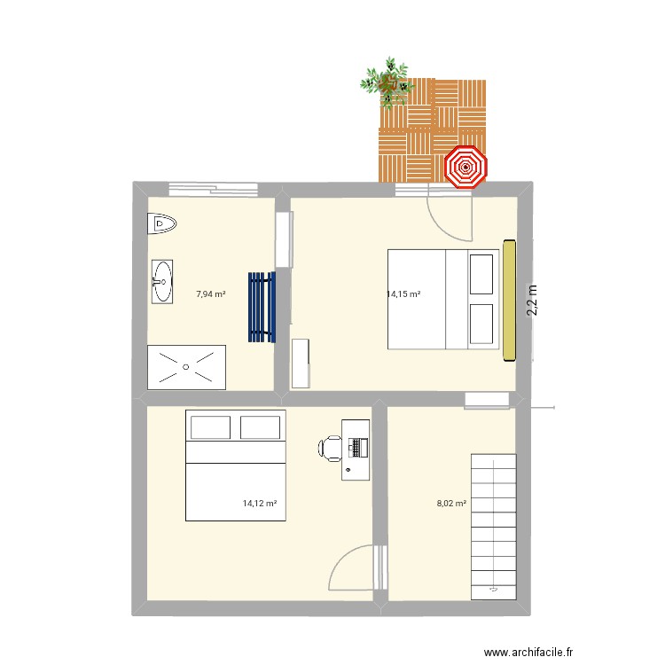 290ZdC R1C. Plan de 4 pièces et 44 m2