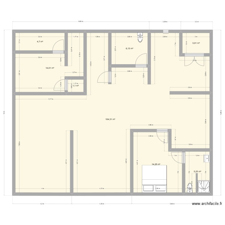 Lambarènè 6 étage. Plan de 8 pièces et 153 m2