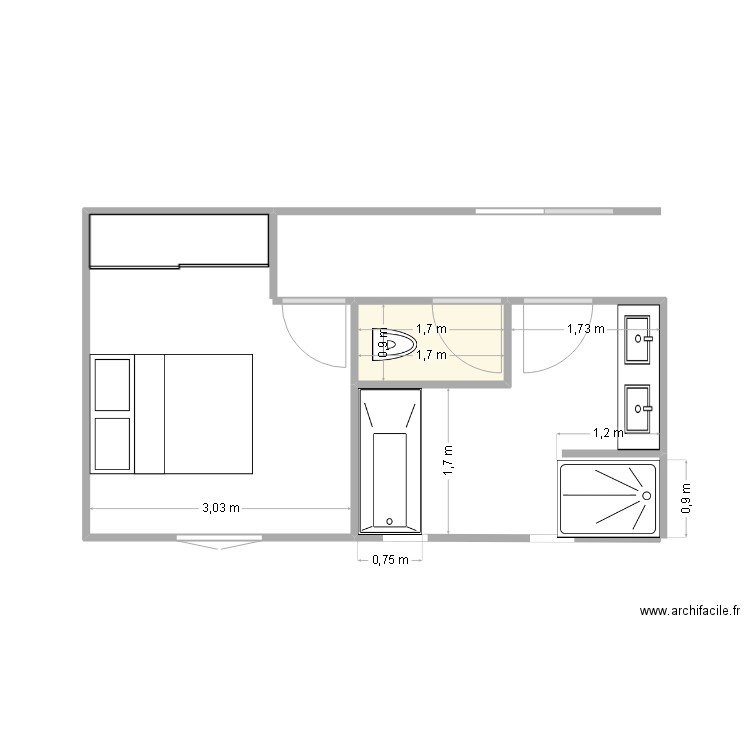 sdb b+e. Plan de 1 pièce et 2 m2