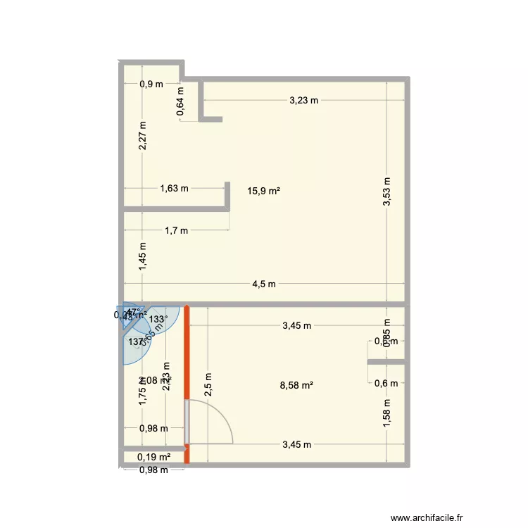MULTRIER APRES. Plan de 5  et 27 m²