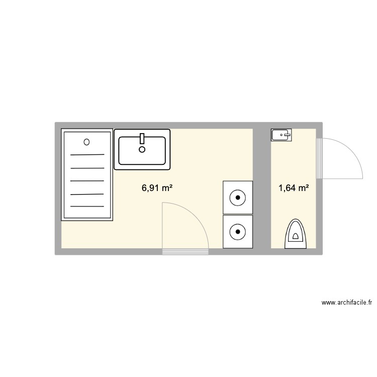 salle de bain. Plan de 2 pièces et 9 m2