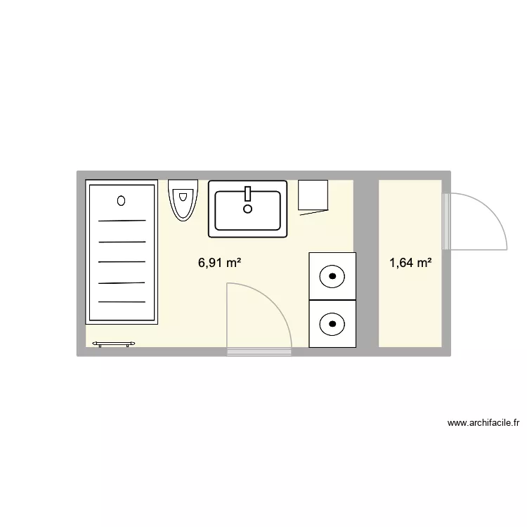 salle de bain. Plan de 2  et 9 m²