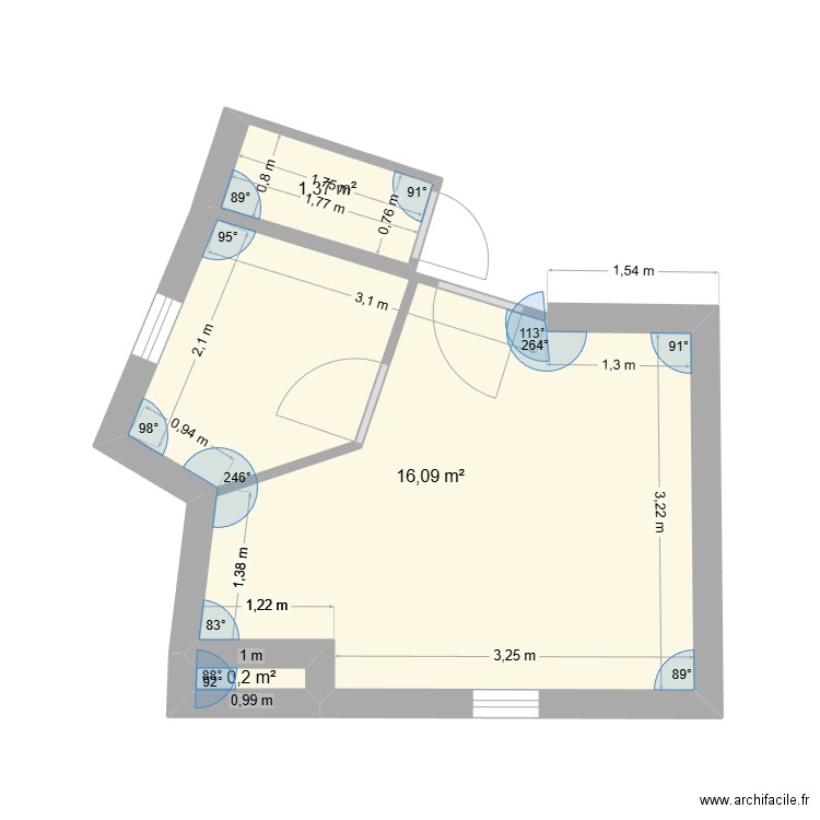 Chambre 140_8_21_21b_V2. Plan de 3 pièces et 18 m2