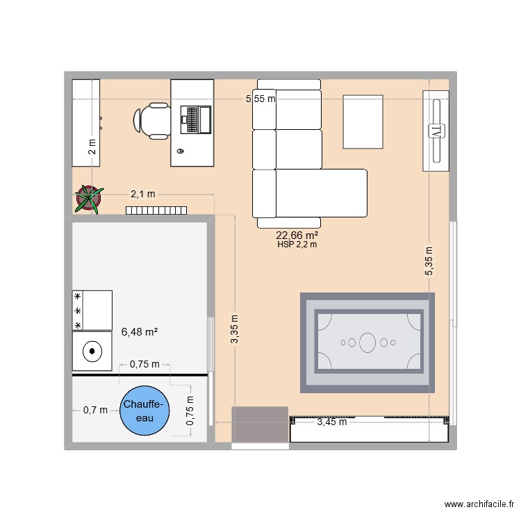 SALON_2. Plan de 2 pièces et 29 m2