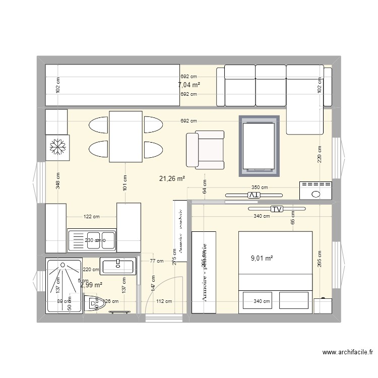 Saint Etienne de Tinee.2 nouvelle version. Plan de 4 pièces et 40 m2