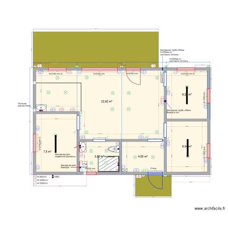 60 Щекавцево эл. Plan de 8 pièces et 66 m2