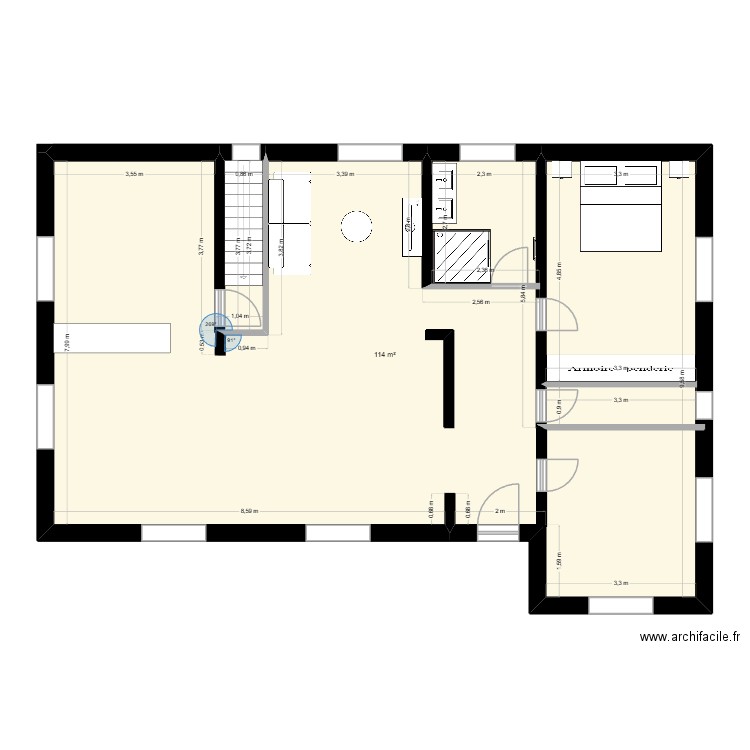 ORIGINE. Plan de 1 pièce et 114 m2