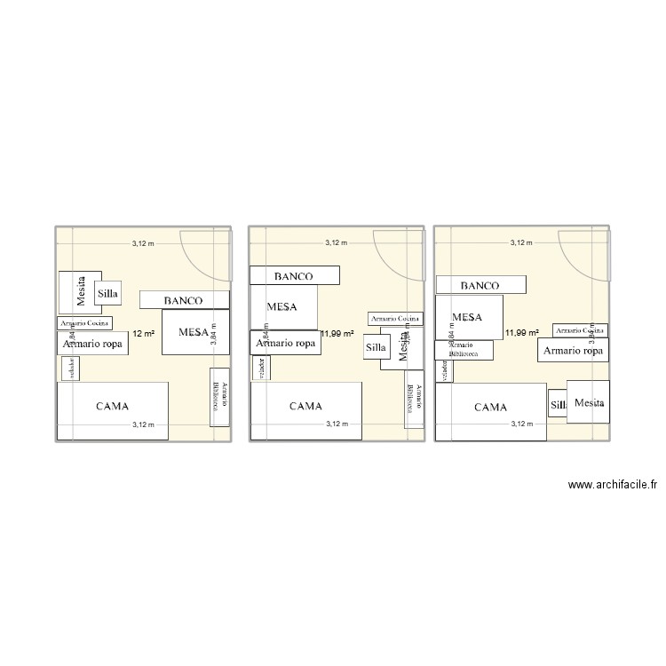 wdwd. Plan de 3 pièces et 36 m2