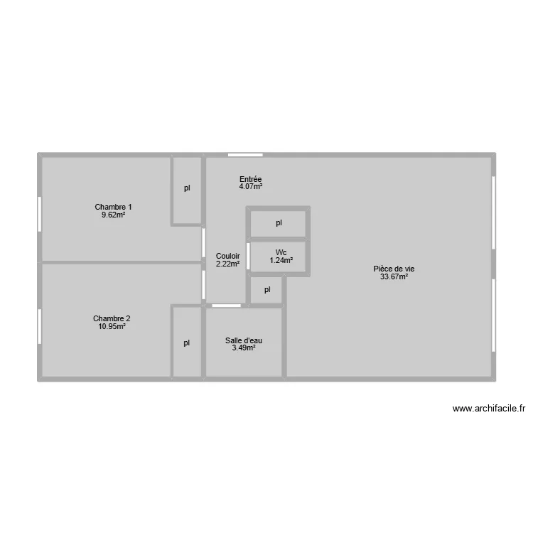 Placier mesurage. Plan de 9  et 61 m²