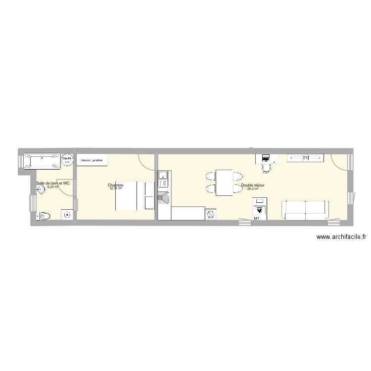 cilo 4. Plan de 3 pièces et 48 m2
