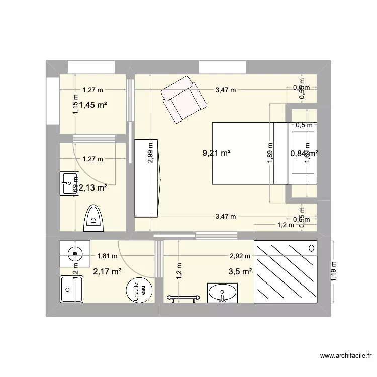 chambre papa. Plan de 6  et 19 m²