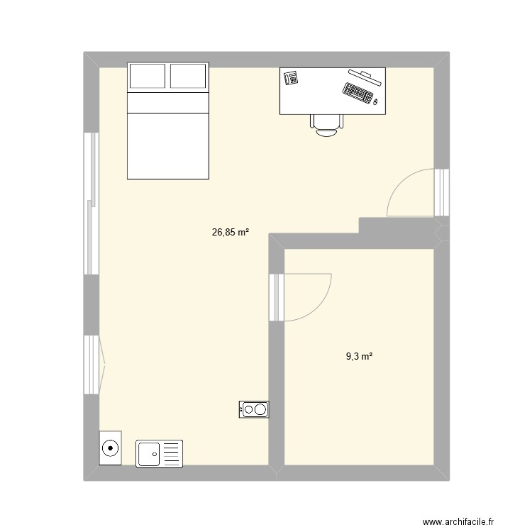 1d1. Plan de 2 pièces et 36 m2