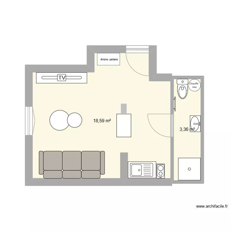 Studio Mas Reims. Plan de 2  et 22 m²