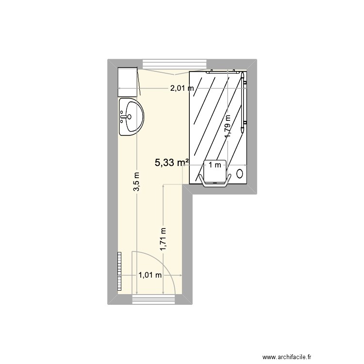 Noel Paulette après. Plan de 1 pièce et 5 m2