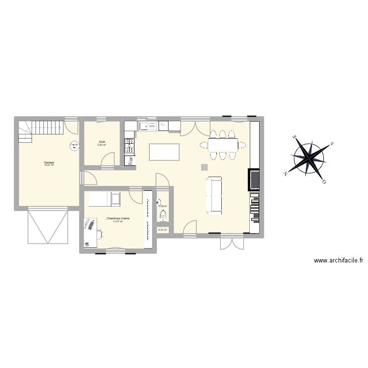 Plan Maison Brest  Après travaux. Plan de 6 pièces et 91 m2