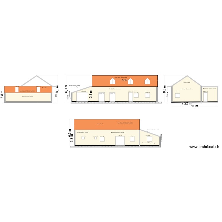Clux Plan de facade. Plan de 6 pièces et 206 m2