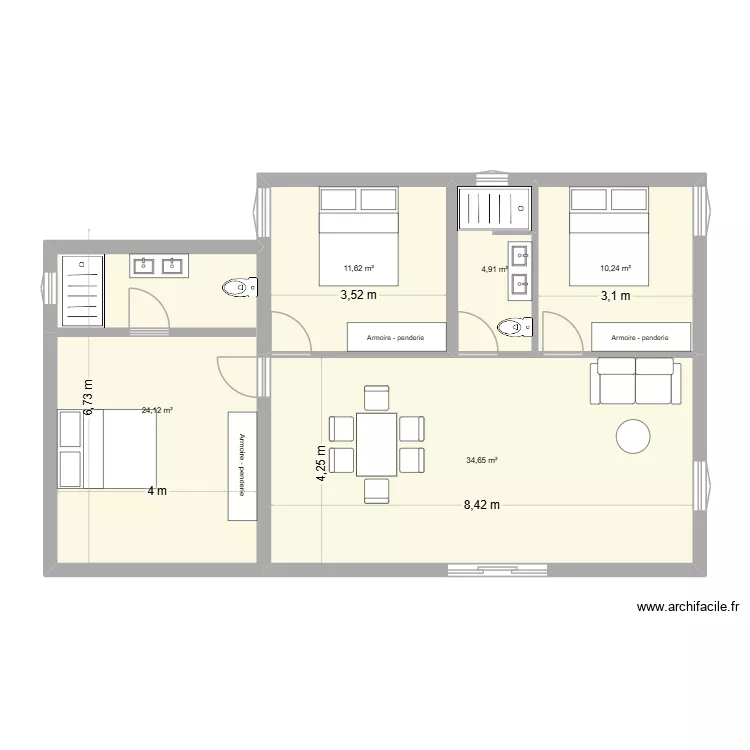 3 chambres salon 20260722.1. Plan de 5  et 86 m²