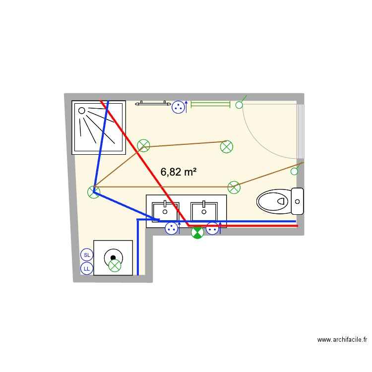 SDB TREGUIER. Plan de 1 pièce et 7 m2