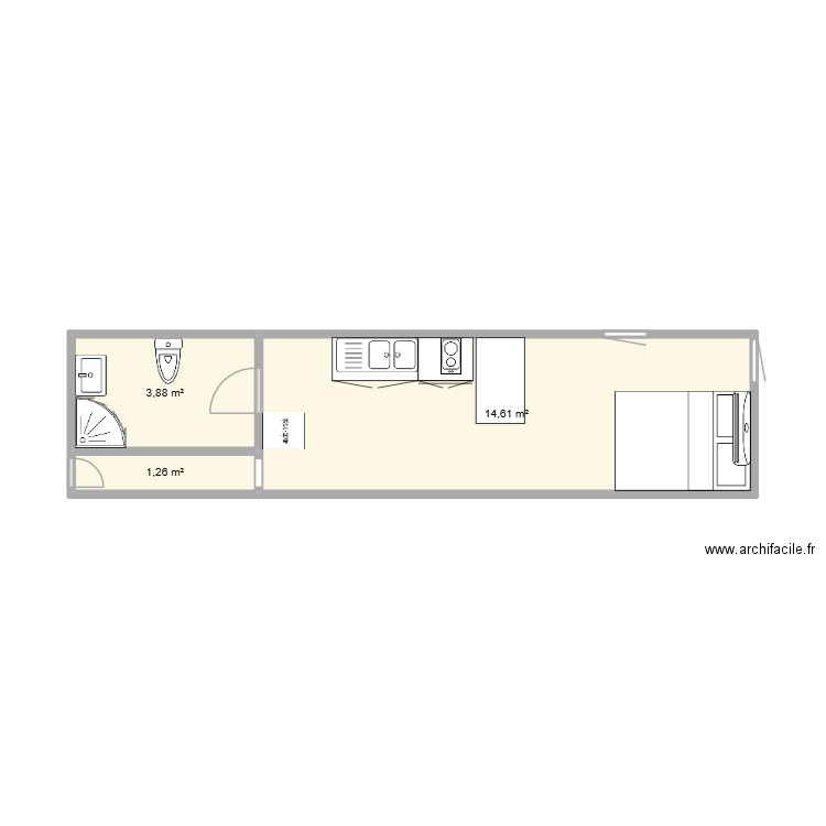 1er étage appar du fond. Plan de 3 pièces et 20 m2