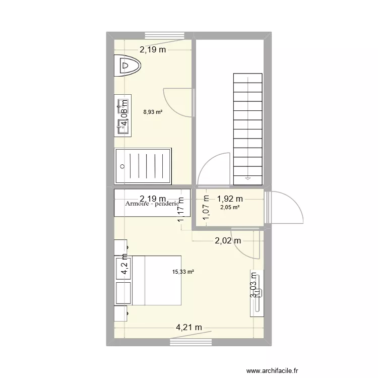 Haut avant extension Crusnes. Plan de 3  et 26 m²