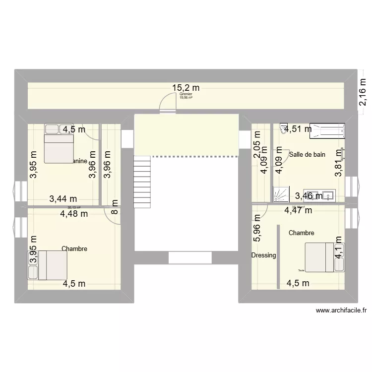 Etage 2. Plan de 3 Pièces et 90 m²