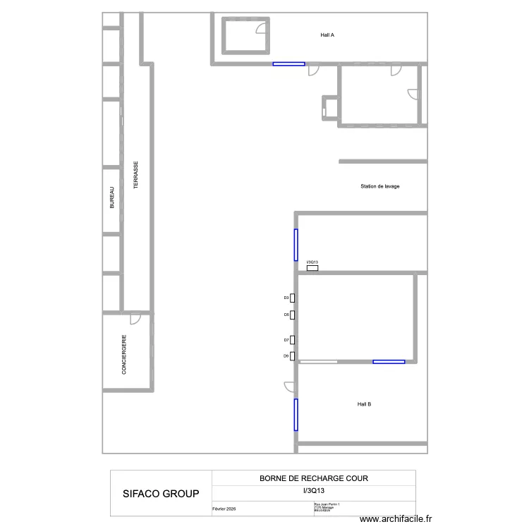 EXTERIEUR/BORNE DE RECHARGE COUR. Plan de 4  et 101 m²