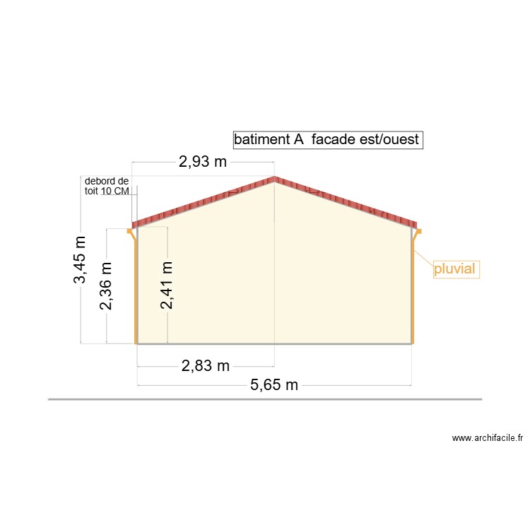 batment A facade est/ouest. Plan de 1 pièce et 16 m2