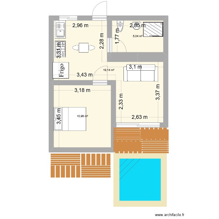 Phuket C3. Plan de 3 pièces et 35 m2